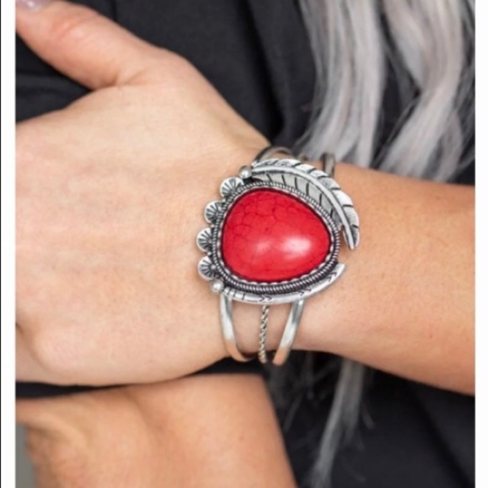 Top seller ladies red & silver cuff brac